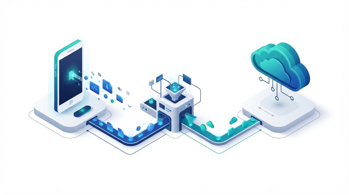 An isometric illustration showing the difference between downloadable software and cloud-based services for trademark classification.