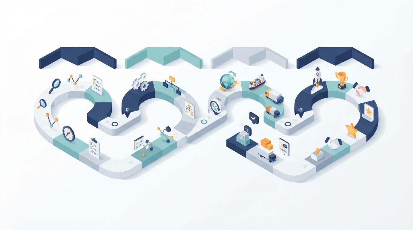 Eine isometrische 3D-Illustration eines vierwöchigen Projektmanagement-Zeitplans mit symbolischen Icons für die rechtliche Vorbereitung.